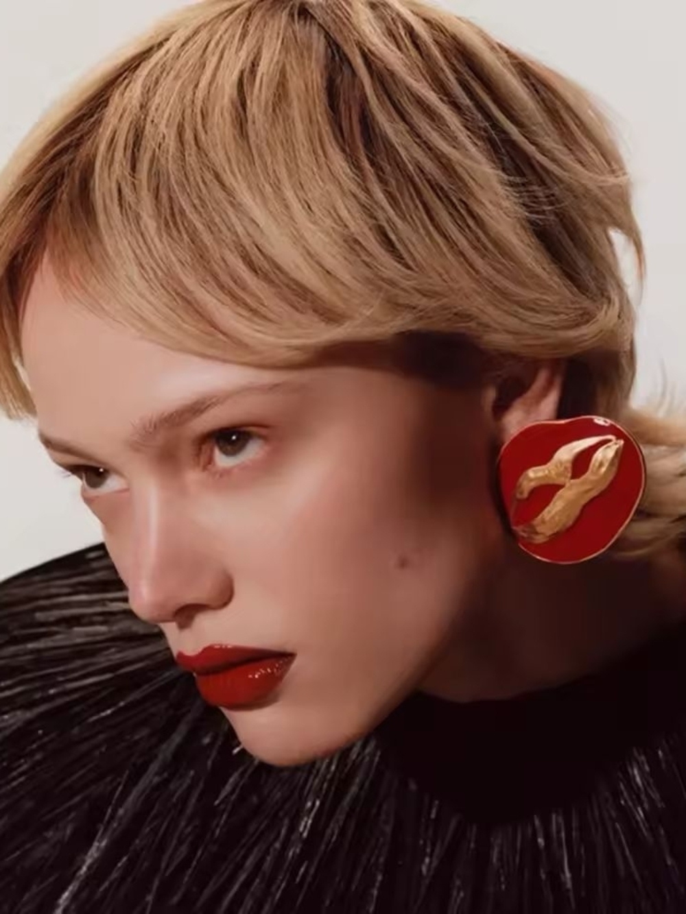 Red and Gold Sculpted Clip-On Earrings - Picture 2 of 5